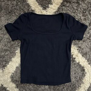 SHEIN/ Dazy- Navy Blue Scoop Neck Shirt